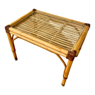 Vintage Rattan Bamboo Glass Top Table For Sale