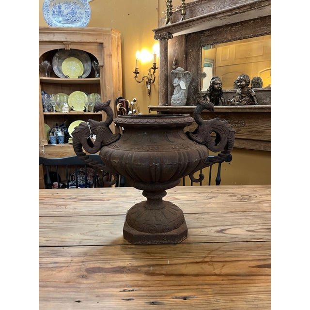Early 20th Century Cast Iron Urn With Dragon Handles For Sale In Dallas - Image 6 of 7