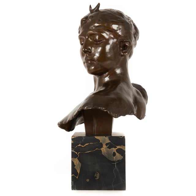 French French Antique Bronze Sculpture Bust of Diana by Falguiere Ca. 1880 For Sale - Image 3 of 17
