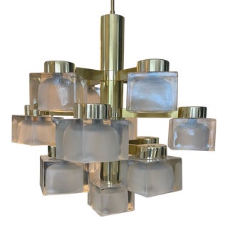 Gaetano Scolari Lightolier Style Ice Cube Gold Brass Modern Chandelier For Sale