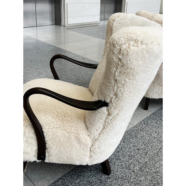 1940s Alfred Christensen Armchairs in White Shearling - A Pair For Sale - Image 13 of 16