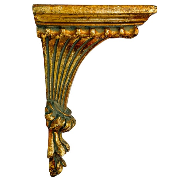 Gold Vintage Italian Neoclassical Style Gilt Fluted Wall Brackets - A Pair For Sale - Image 8 of 9