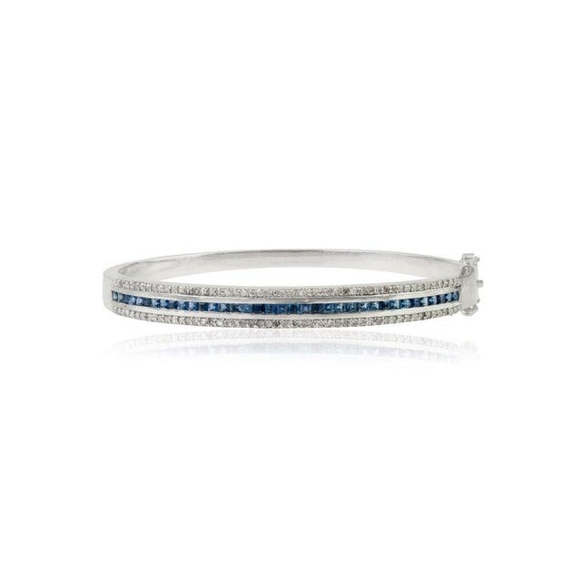 925 Sterling Silver Sapphire Diamond Bangle Bracelet- Unisex Jewelry by Caratandher For Sale - Image 6 of 12