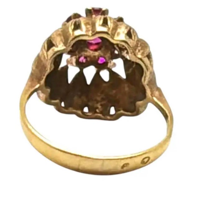 Mid 20th Century 14k Gold Ruby Cluster Cocktail Ring Vintage For Sale - Image 5 of 8
