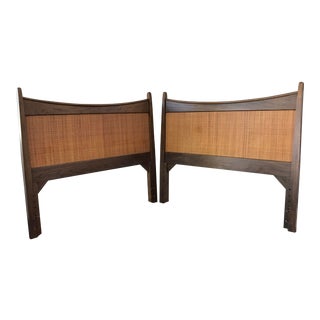 Mid Century Walnut and Cane Twin Headboards, a Pair For Sale