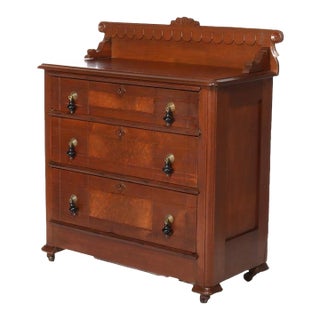 Antique Eastlake Chip Carved Walnut Three Drawer Washstand Circa 1890 For Sale
