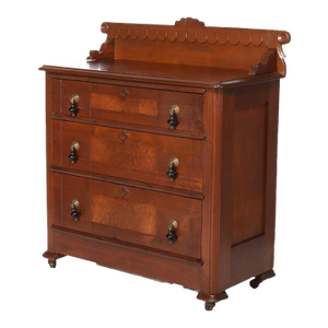Antique Eastlake Chip Carved Walnut Three Drawer Washstand Circa 1890