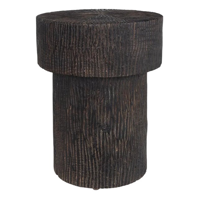 Strye Design Dark Waxed Wood Side Table For Sale