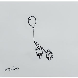 Contemporary Minimalist Ink Drawing of a Balloon by Jose Trujillo For Sale