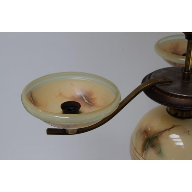 Art Deco Danish Brass Chandelier with Marbled Opaline Shades, 1930s. For Sale - Image 13 of 18