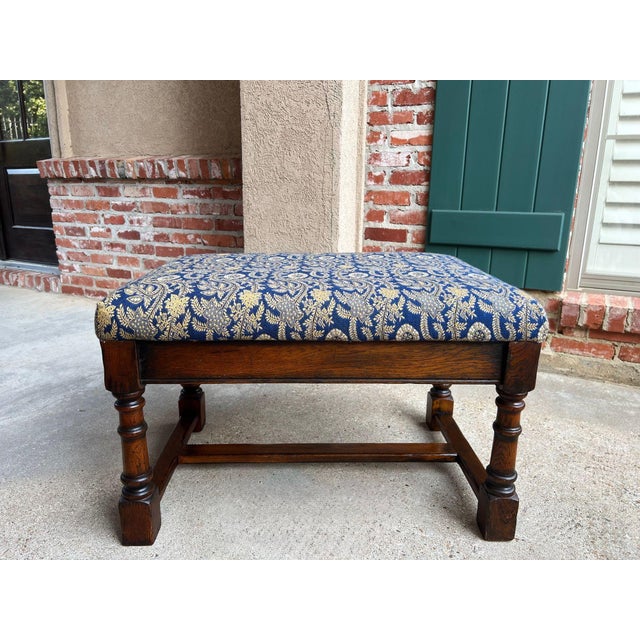 1920s Antique English Oak Bench Upholstered Window Seat Jacobean Revival C1920 For Sale - Image 5 of 18