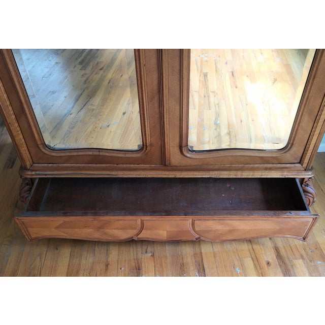 Antique French Louis XV Style Carved Walnut Double Mirror Door Armoire Wardrobe For Sale - Image 16 of 18
