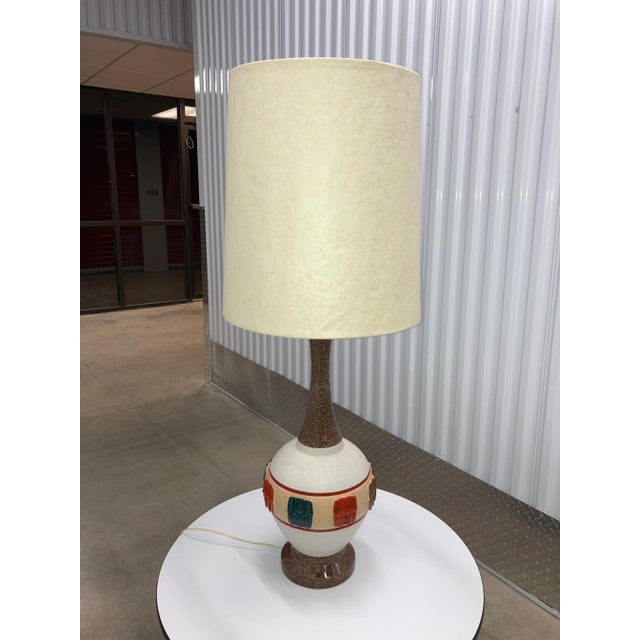 Mid-Century Modern Tall Glazed Ceramic Painted Single Gourd Table Lamp and Barrel Shade - a Pair For Sale In Denver - Image 6 of 13