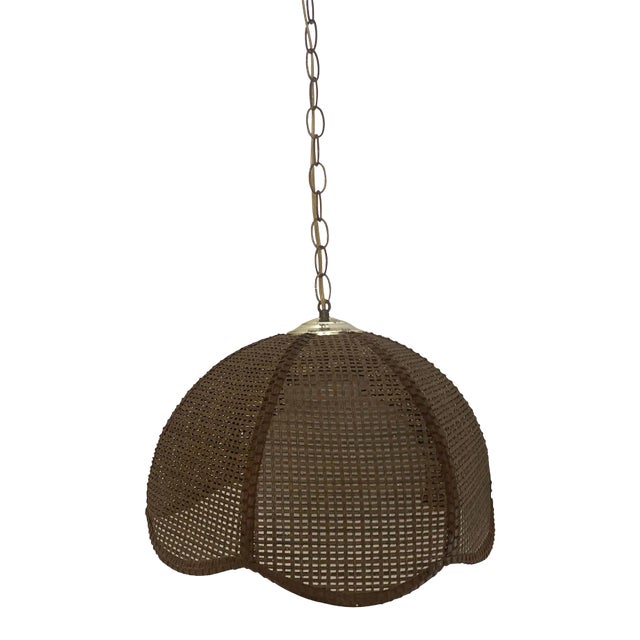 Mid-Size 1970's Rattan Swag Light Fixture With Globe For Sale