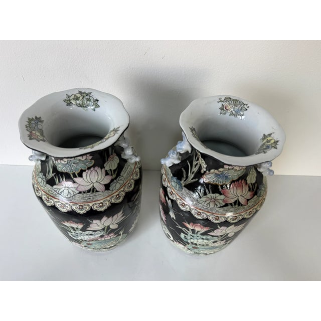 Vintage Chinese Hand-Painted Porcelain Vases – A Pair/ Sold For Sale In Miami - Image 6 of 12