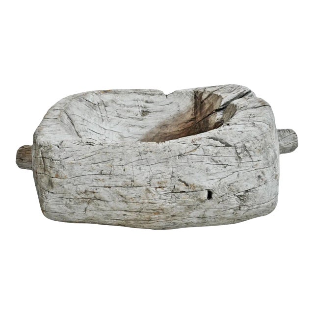 Mid 20th Century Old India Wood Mortar Bowl For Sale