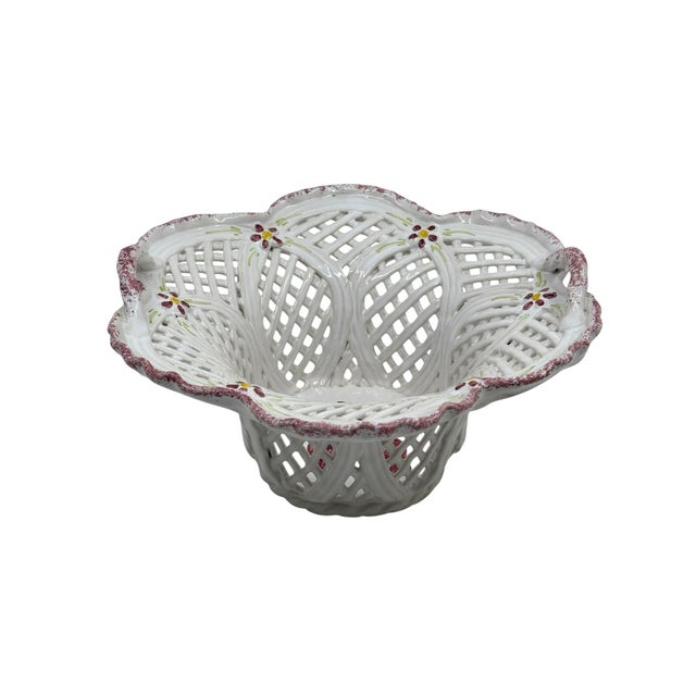 Vintage reticulated bowl. Hand painted and made in Portugal Signed