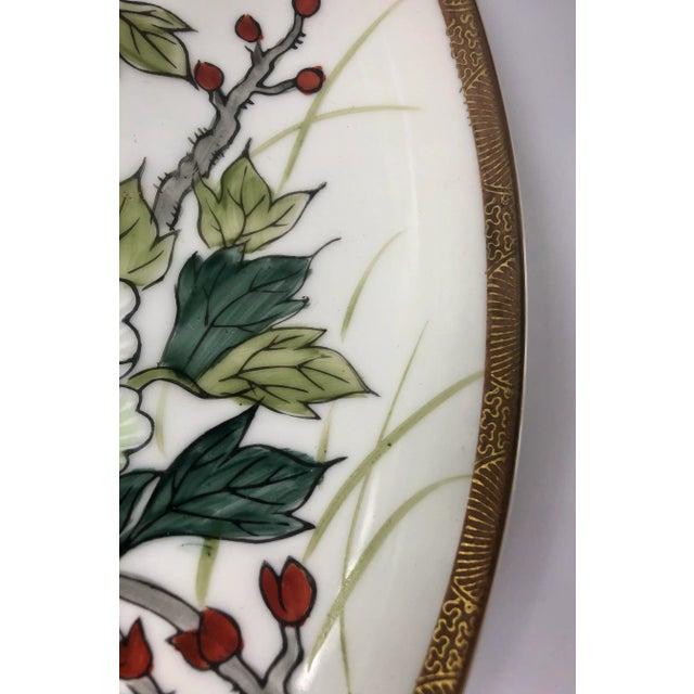 Large Round Chinoiserie Handpainted Porcelain Serving Platter With Birds and Peonies For Sale In Charleston - Image 6 of 8