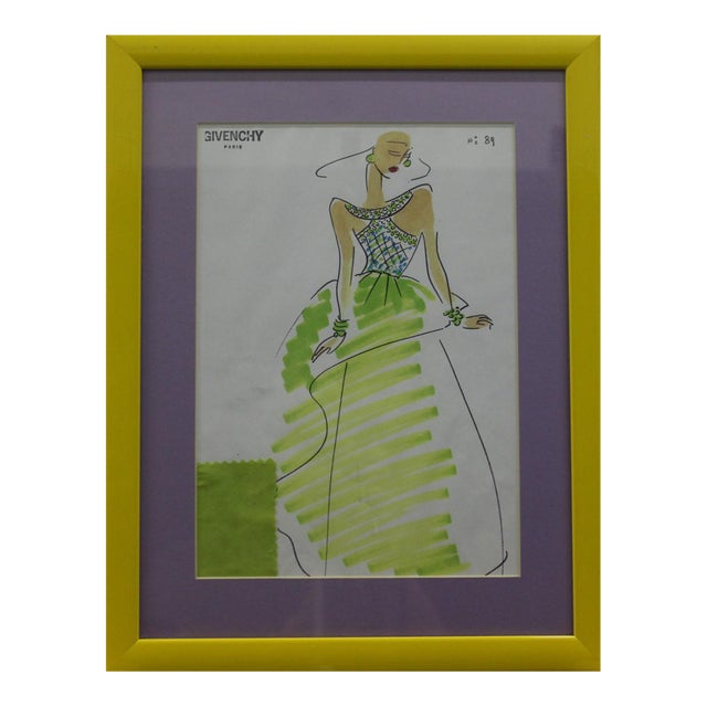 1980s Givenchy Paris No. 89 Traditional Watercolor Painting For Sale