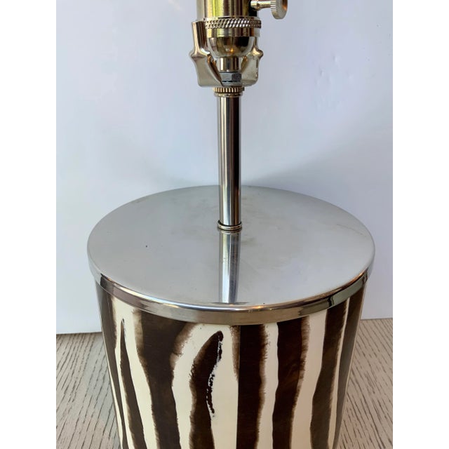 Abstract Hand Painted Abstract Brown and White Zebra Pattern Table Lamp For Sale - Image 3 of 5