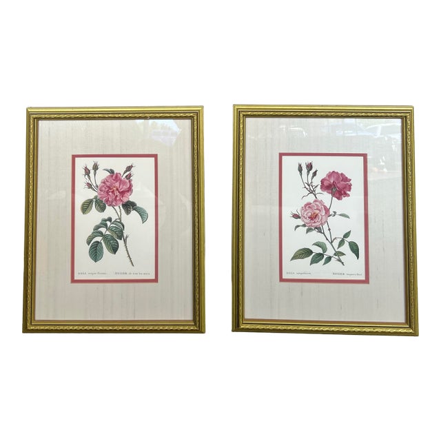 Pair of Vintage Framed Pink Roses by Pierre-Joseph Redouté Reproduction For Sale