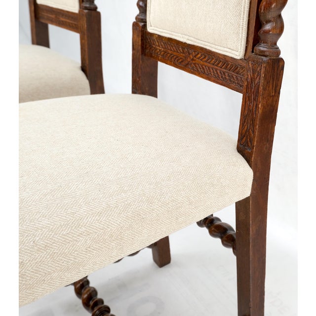 Mid 20th Century 6 Fine Carved Oak Lion Heads Twisted Legs New Upholstery Jacobean Dining Chairs For Sale - Image 5 of 14