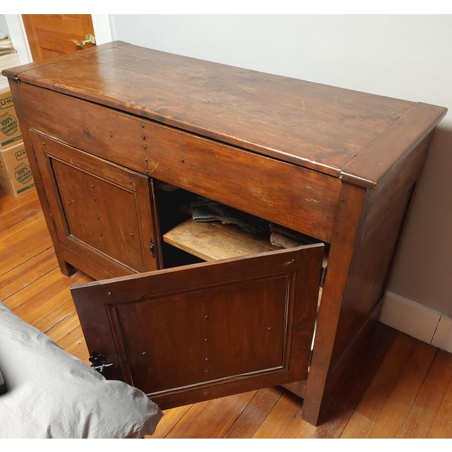 Antique French Provincial Rustic Pine & Fruitwood Lift-Top Buffet Sideboard For Sale - Image 4 of 11