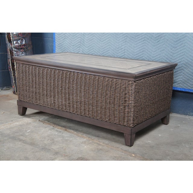 Late 20th Century Vintage Outdoor Boho Woven Wicker Rattan Coffee Cocktail Table For Sale - Image 5 of 12