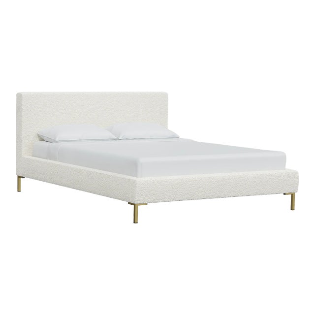 Norah Platform Bed in Natural Faux Sheepskin, California King For Sale