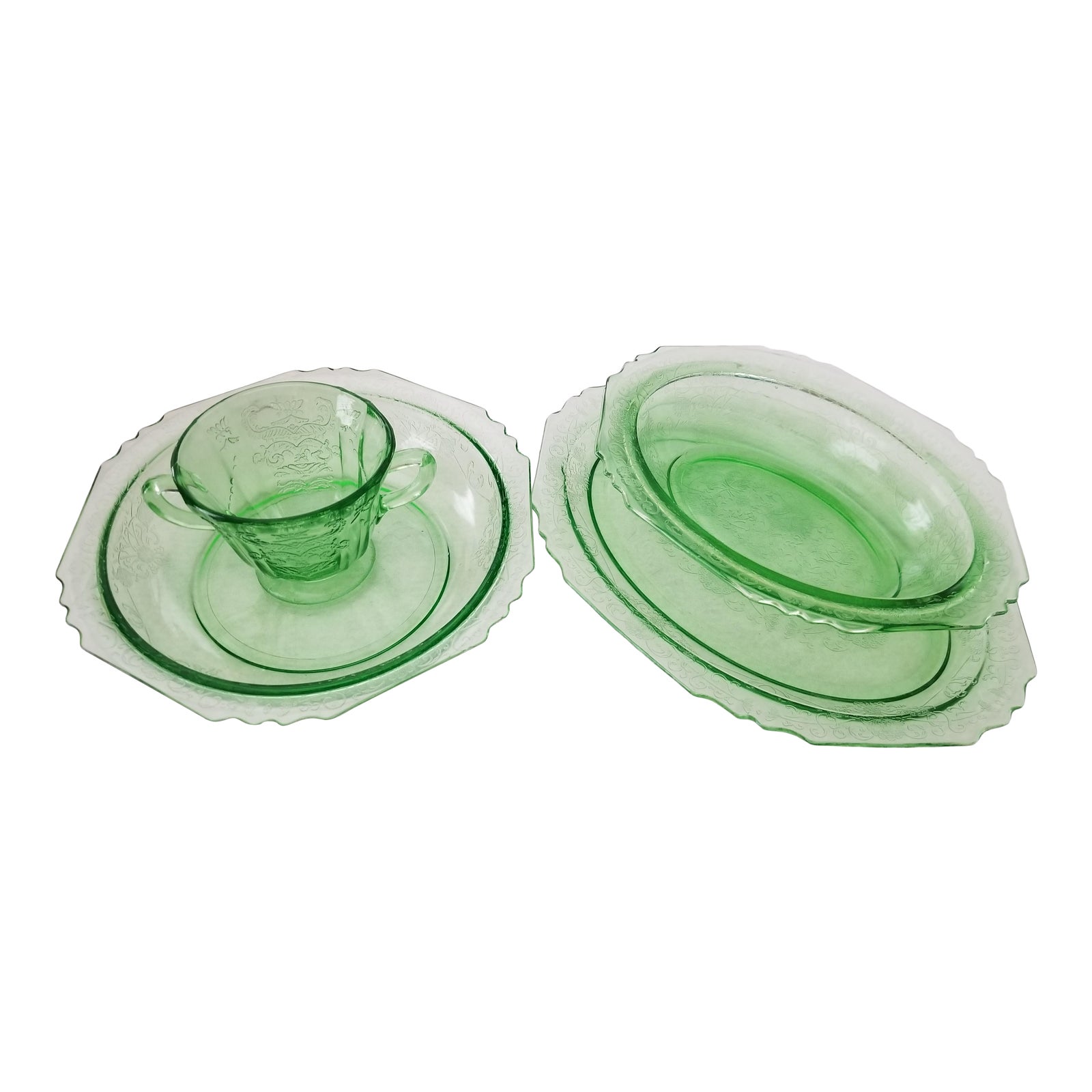 Home & Living Vintage green Depression glass serving tray with handle