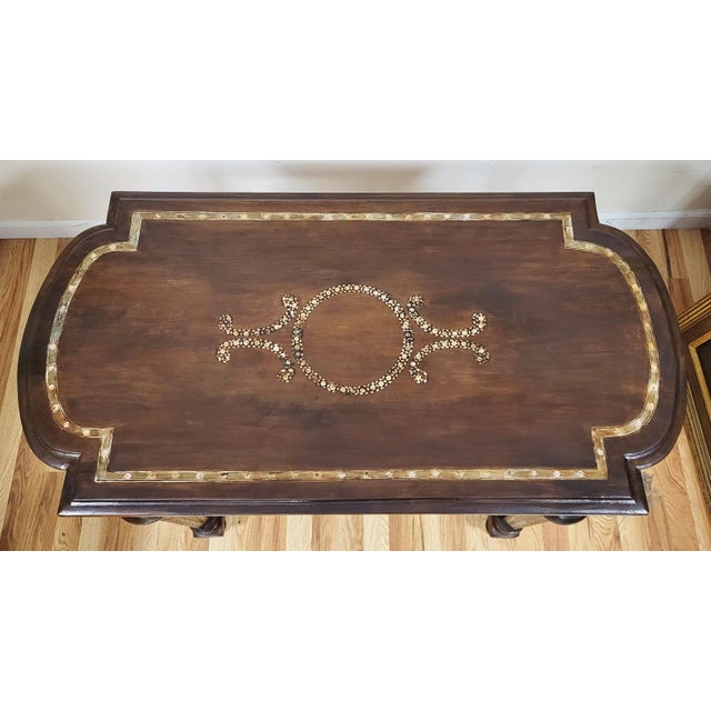 Wood Antique Moroccan Moorish Style Carved & Mother of Pearl Inlaid Table For Sale - Image 7 of 17