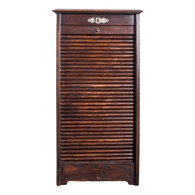 Small French Oak Atelier Tambour Cabinet, 1940s For Sale