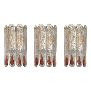 Mid-Century Modern Italian Murano Wall Sconces from Mazzega, 1970s, Set of 3 For Sale