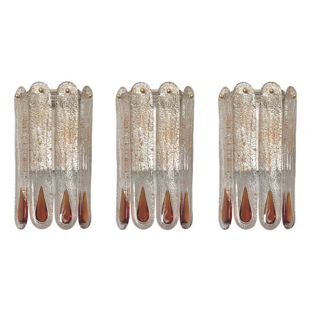 Mid-Century Modern Italian Murano Wall Sconces from Mazzega, 1970s, Set of 3 For Sale