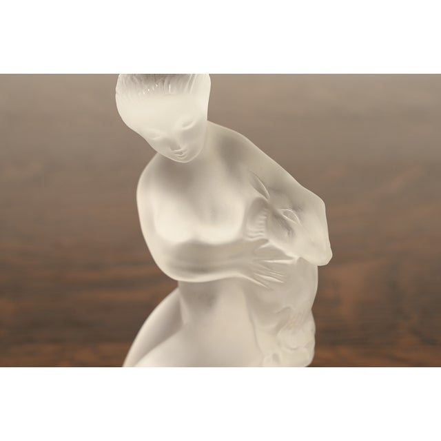 Transparent Lalique Lady Diane With Fawn Art Deco Frosted Crystal Figurine For Sale - Image 8 of 11