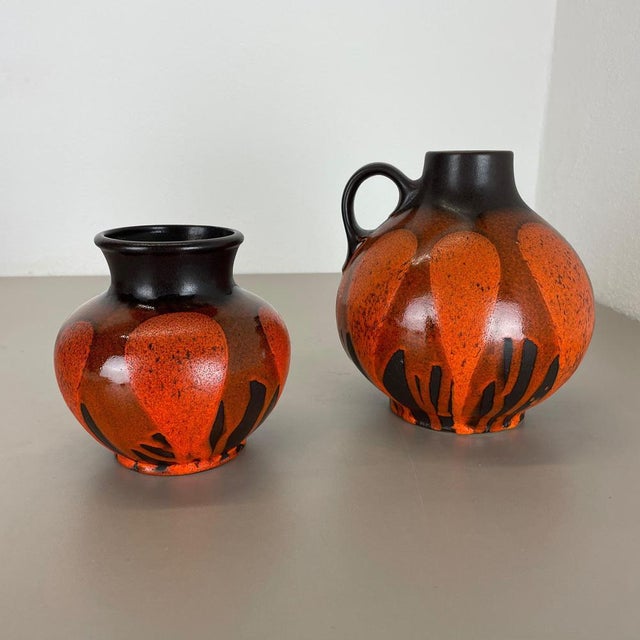 Red Black Pottery Vases attributed to Steuler Ceramics, Germany, 1970s, Set of 2 For Sale - Image 16 of 18