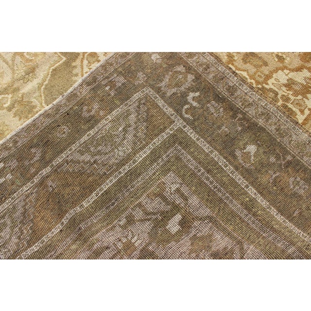 Brown Mid 20th Century Vintage Turkish Oushak Rug With Ivory, Tan, Light Brown Floral Medallion Design For Sale - Image 8 of 9