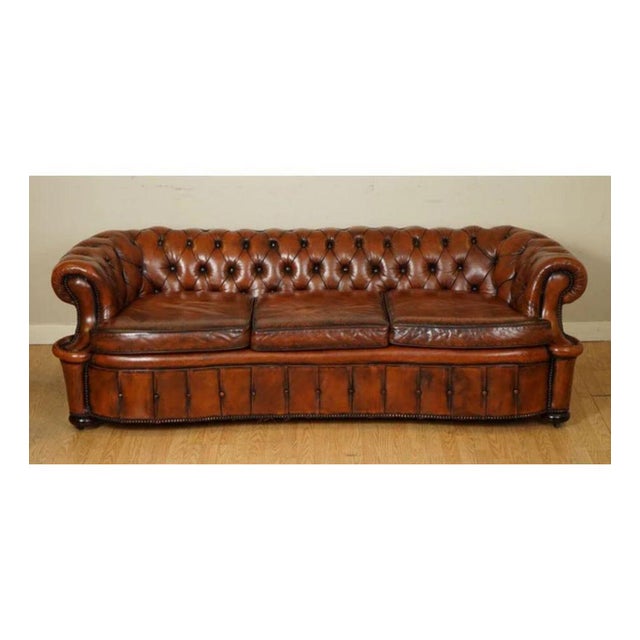 Whiskey Brown Hand-Dyed Leather Chesterfield Club Sofa For Sale - Image 3 of 13