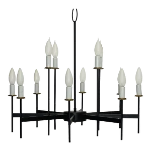 American Black Iron and Brass Lightolier Chandelier, Mid-20th Century Modern