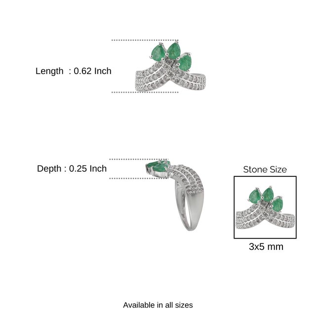 Victorian Inspired Certified 1.14 Ct Pear Cut Emerald & Diamond Crown Cocktail Ring Size 8 For Sale - Image 11 of 14