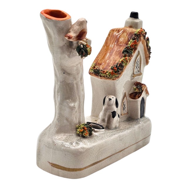 Late 19th Century Antique Staffordshire Ceramic Figural Cottage House Smoker 5" For Sale - Image 5 of 14
