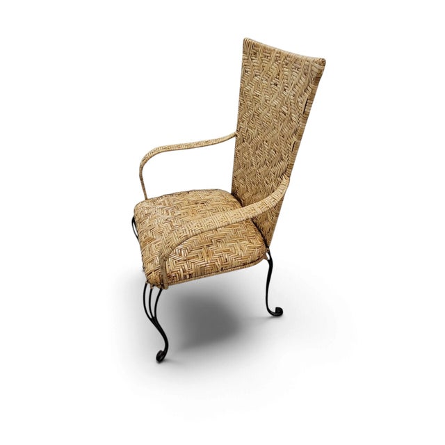 Late 20th Century French Bistro Style Wrought Iron & Maze-Woven Rattan Dining Suite, 5 Pc Set For Sale In West Palm - Image 6 of 18