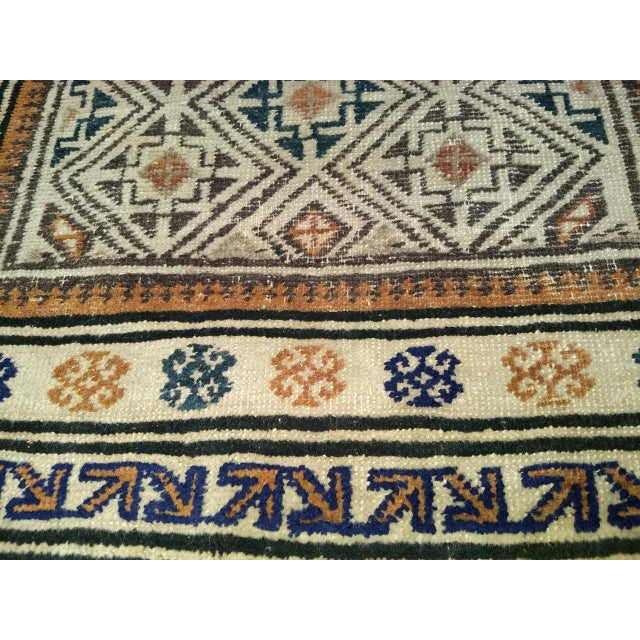 Early 20th Century Baluch Tribal Area Rug in a Prayer Pattern in Ivory, Brown, Navy Blue For Sale In Chicago - Image 6 of 11