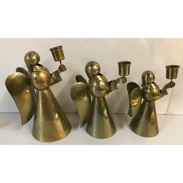 Mid 20th Century Vintage Brass Angel Candle Holders - Set of 3 For Sale - Image 5 of 7