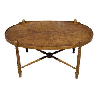 Mid 20th Century Heritage Burl Walnut French Provincial Louis XVI Oval Coffee Table For Sale