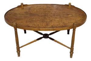 Mid 20th Century Heritage Burl Walnut French Provincial Louis XVI Oval Coffee Table