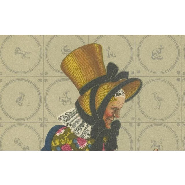 1930s Gratiane de Gardilanne and Elizabeth Whitney Moffatt, Groningen Women in Chintz and Flodder Muts Headdresses, 1932, Chromolithograph For Sale - Image 5 of 10