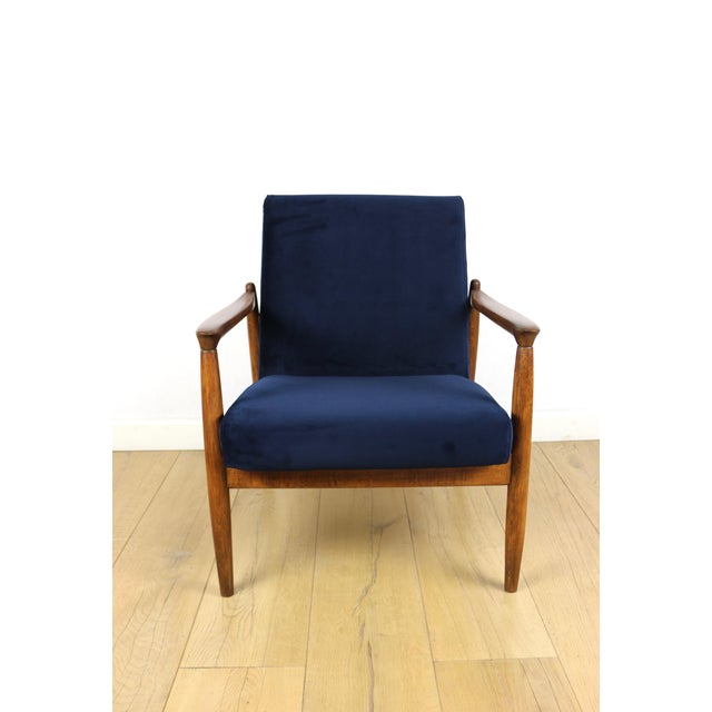 Navy Blue GFM-64 Armchair in Dark Wood from Edmund Homa, 1970s For Sale - Image 13 of 13