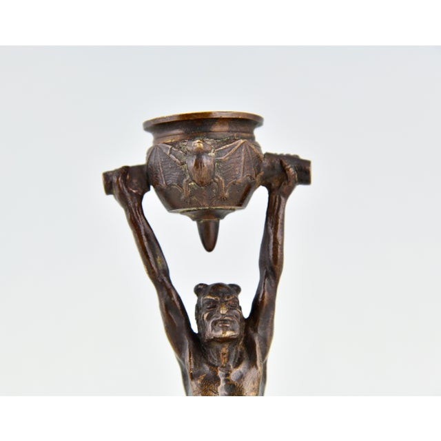 Metal Antique Gothic Revival Bronze Mephisto Candlesticks, 1880, Set of 2 For Sale - Image 7 of 9