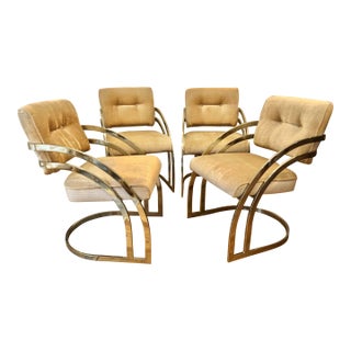 1980s Milo Baughman Style Cantilever Dining Chairs, Set of 4 For Sale
